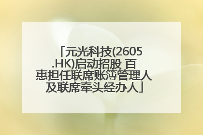 元光科技(2605.HK)启动招股 百惠担任联席账簿管理人及联席牵头经办人